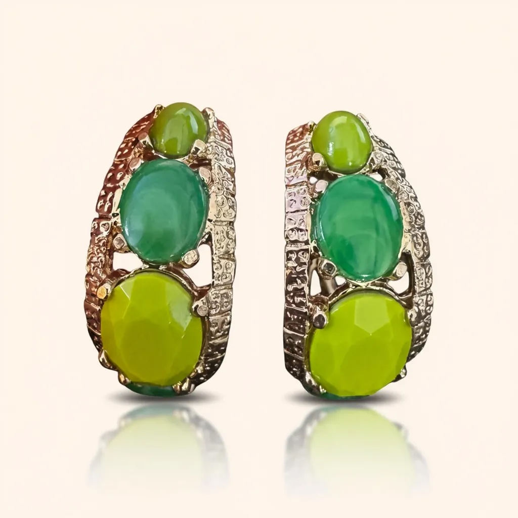 GAS BIJOUX - Boucles d’oreilles OREA dorées à l’or fin - Tons de verts