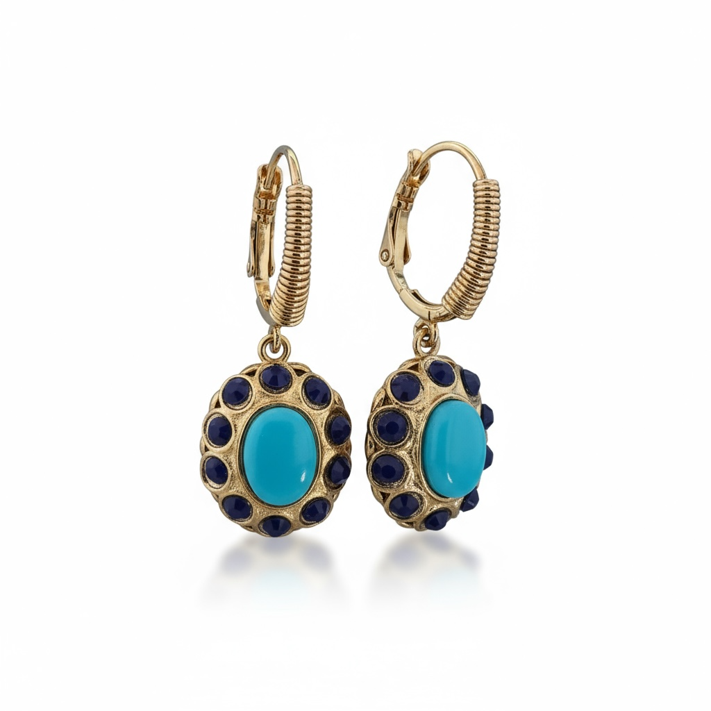 GAS BIJOUX - Boucles d'oreilles TAO splash dorées à l'or fin - Tons de bleus