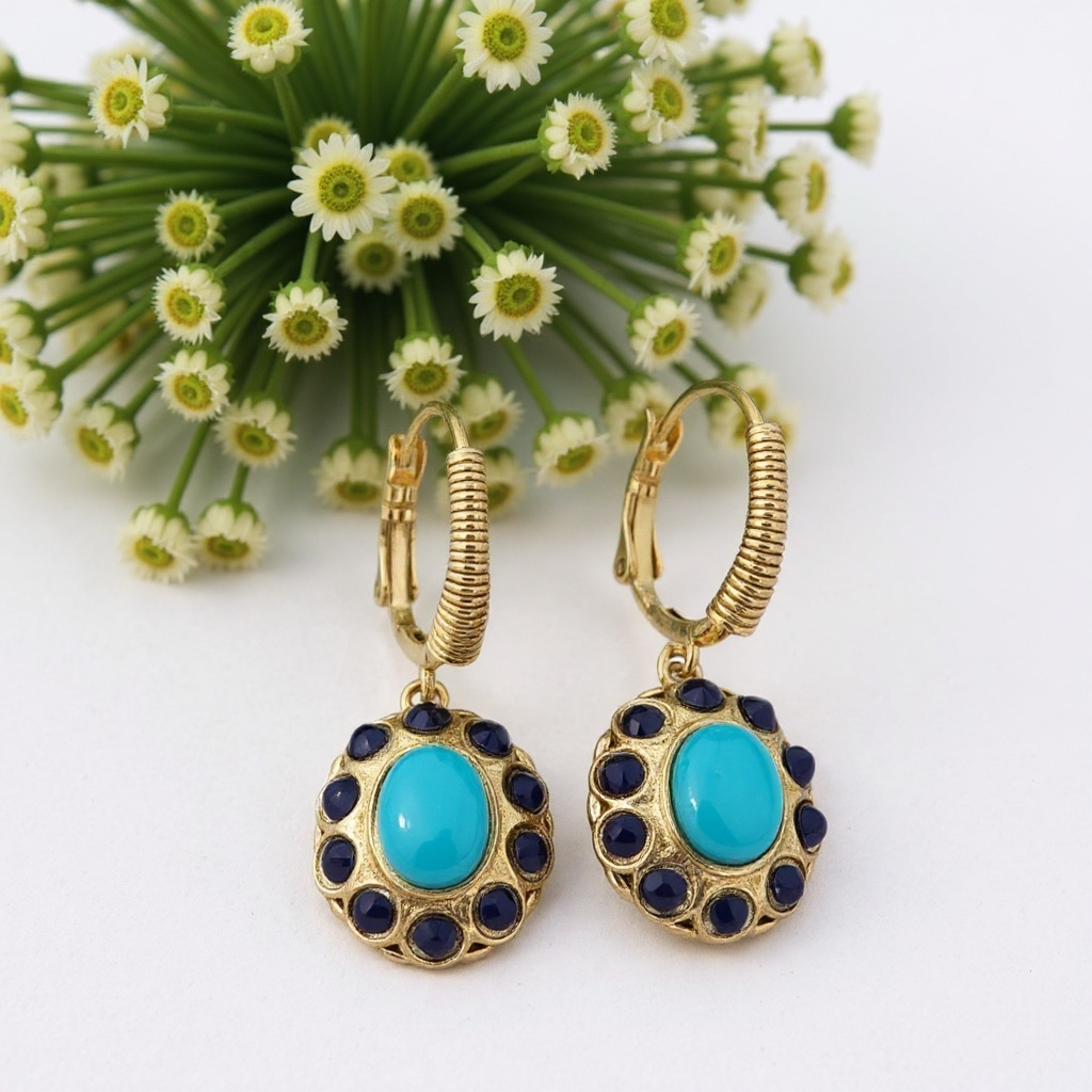 GAS BIJOUX - Boucles d'oreilles TAO splash dorées à l'or fin - Tons de bleus