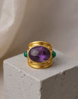 GAS BIJOUX - Bague SIMONE dorée à l'or fin - Améthyste et Malachite Taille M