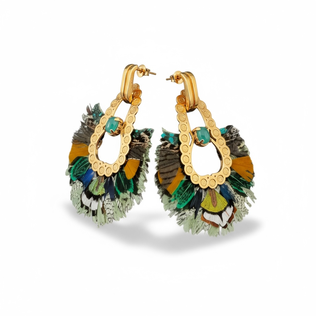 GAS BIJOUX - Boucles d'oreilles FORTALEZA dorées à l'or fin - Tons de verts