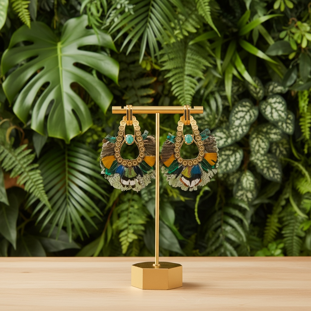GAS BIJOUX - Boucles d'oreilles FORTALEZA dorées à l'or fin - Tons de verts