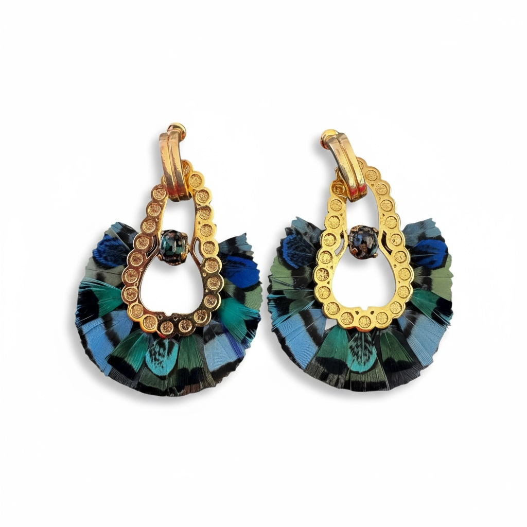 GAS BIJOUX - Boucles d'oreilles FORTALEZA dorées à l'or fin - Tons de bleus