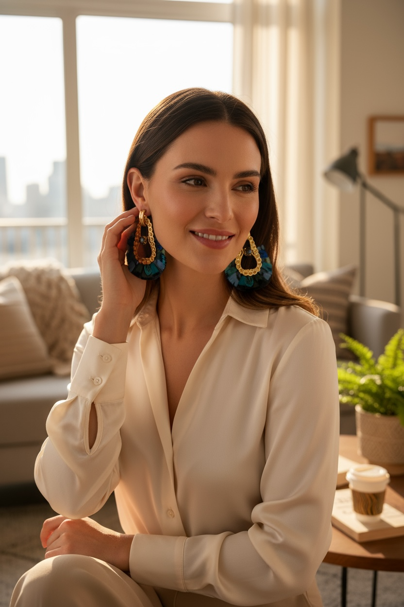 GAS BIJOUX - Boucles d'oreilles FORTALEZA dorées à l'or fin - Tons de bleus