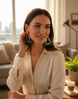 GAS BIJOUX - Boucles d'oreilles FORTALEZA dorées à l'or fin - Tons de bleus