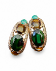 GAS BIJOUX - Boucles d'oreilles OREA dorées à l'or fin - Onyx vert, oeil de tigre et malachite