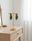 GAS BIJOUX - Boucles d'oreilles OREA dorées à l'or fin - Onyx vert, oeil de tigre et malachite