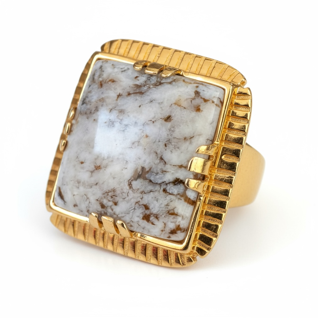 GAS BIJOUX - Bague ARTY chevalière dorée à l'or fin - Jaspe Paysage