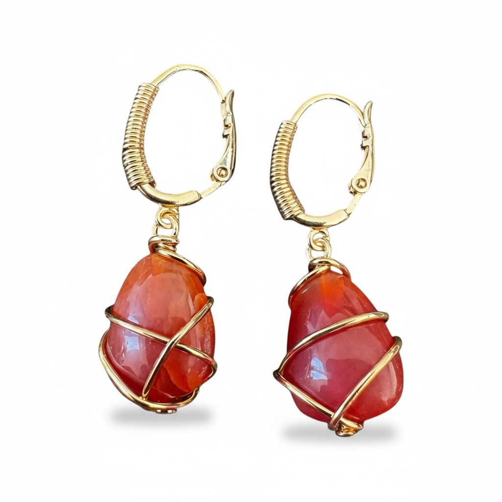 GAS BIJOUX - Boucles d'oreilles TAO RAINBOW dorées à l'or fin - Cornaline