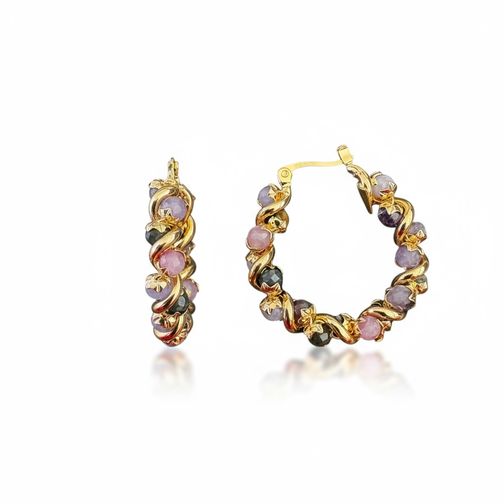 GAS BIJOUX - Boucles EURYDICE dorées à l'or fin - Quartz Rose, Lépidolite, Lépidolite