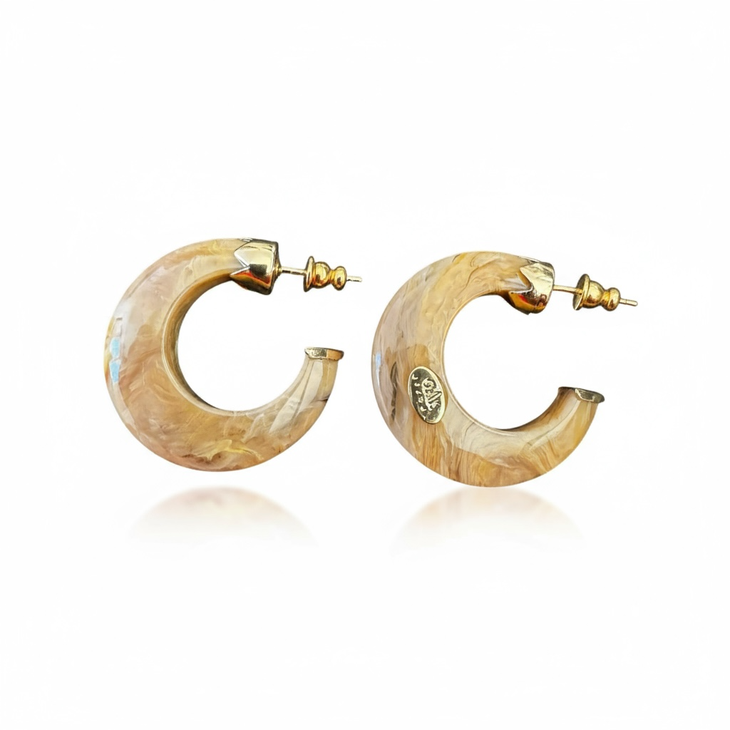 GAS BIJOUX - Boucles d'oreilles créoles ABALONE MINI acétate - Multico beige