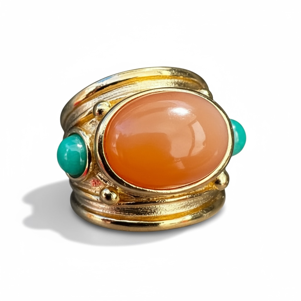 GAS BIJOUX - Bague SIMONE dorée à l'or fin - Cornaline et Malachite -Taille L