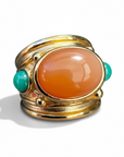 GAS BIJOUX - Bague SIMONE dorée à l'or fin - Cornaline et Malachite -Taille L