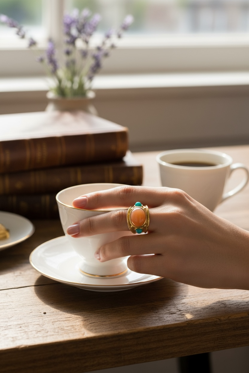 GAS BIJOUX - Bague SIMONE dorée à l'or fin - Cornaline et Malachite -Taille L