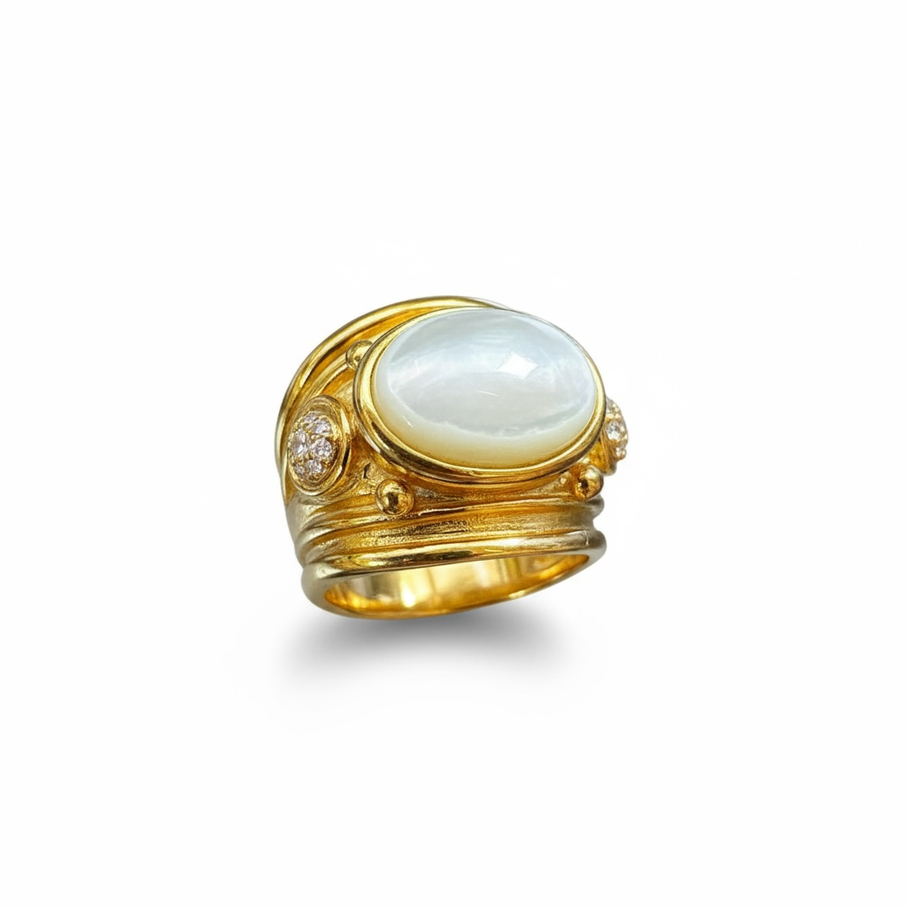 GAS BIJOUX - Bague SIMONE dorée à l'or fin - Nacre et cristaux blancs taille XL