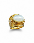 GAS BIJOUX - Bague SIMONE dorée à l'or fin - Nacre et cristaux blancs taille XL