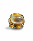 GAS BIJOUX - Bague SIMONE dorée à l'or fin - Nacre grise et cristaux blancs - Taille L