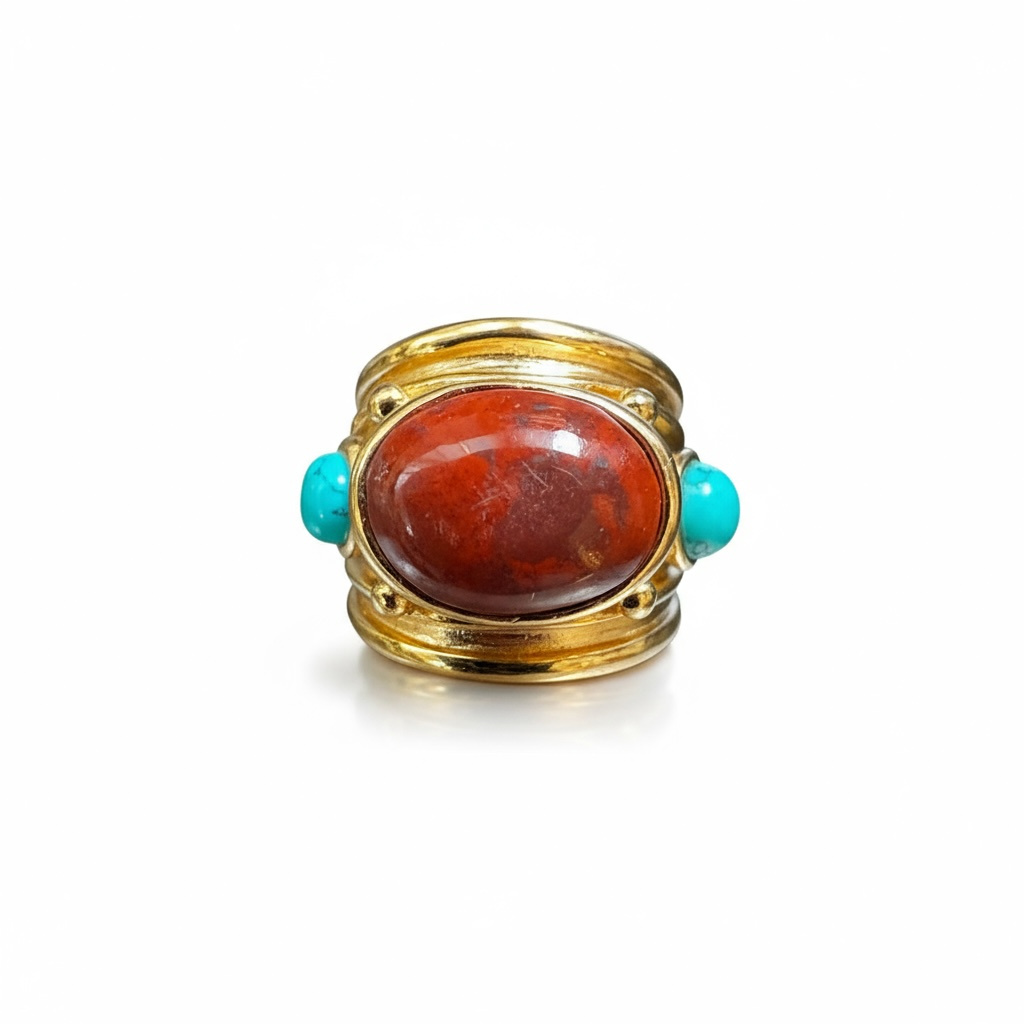 GAS BIJOUX - Bague SIMONE dorée à l'or fin - Jaspe rouge et Turquoise