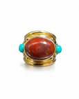 GAS BIJOUX - Bague SIMONE dorée à l'or fin - Jaspe rouge et Turquoise