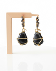 GAS BIJOUX - Boucles d'oreilles TAO RAINBOW dorées à l'or fin - Obsidienne noire