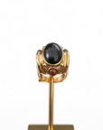 GAS BIJOUX - Bague SIMONE dorée à l'or fin - Obsidienne et oeil de tigre - Taille M