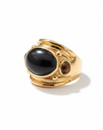 GAS BIJOUX - Bague SIMONE dorée à l'or fin - Obsidienne et oeil de tigre - Taille M