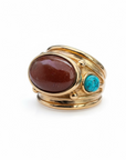GAS BIJOUX - Bague SIMONE dorée à l'or fin - Jaspe rouge et Turquoise - Taille L
