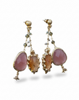 GAS BIJOUX - Boucles d'oreilles PONDICHERY petit modèle dorées à L'or fin - Rhochrodosite et Cornaline