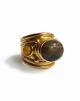 GAS BIJOUX - Bague SIMONE dorée à l'or fin - Bois calcifié et hématoïde jaune - Taille L