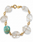 GAS BIJOUX - COLLIER RAINBOW MULTI GRAND MODÈLE doré à l'or fin - Cristal de Roche et Turquoise