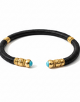 GAS BIJOUX - COLLIER KALI BIS CUIR NOIR doré à l'or fin - Embouts turquoise