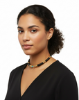 GAS BIJOUX - COLLIER KALI BIS CUIR NOIR doré à l'or fin - Embouts turquoise