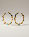 GAS BIJOUX - BOUCLES d'OREILLES CREOLES BOLDUC FLORE gravées grand modèle avec pierres naturelles