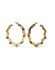 GAS BIJOUX - BOUCLES d'OREILLES CREOLES BOLDUC FLORE gravées grand modèle avec pierres naturelles