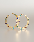 GAS BIJOUX - BOUCLES d'OREILLES CREOLES BOLDUC FLORE gravées grand modèle avec pierres naturelles