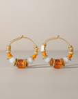 GAS BIJOUX - BOUCLES D'OREILLES créoles dorées à l'or fin - Tons de blanc et orange