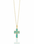 GAS BIJOUX - SAUTOIR CROIX serti doré à l'or fin - TURQUOISE