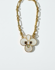 GAS BIJOUX - COLLIER MIRAGE trèfle doré à l'or fin - NACRE BLANCHE