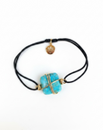 GAS BIJOUX - BRACELET SQUARE MINI LIEN DORE à l'or fin - TURQUOISE lien noir