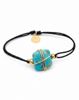 GAS BIJOUX - BRACELET SQUARE MINI LIEN DORE à l'or fin - TURQUOISE lien noir