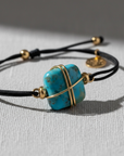 GAS BIJOUX - BRACELET SQUARE MINI LIEN DORE à l'or fin - TURQUOISE lien noir