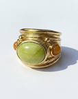 GAS BIJOUX - BAGUE SIMONE DORÉE à l'or fin - Jade teintée et Cornaline - Taille XL