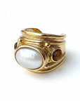 GAS BIJOUX - BAGUE SIMONE DORÉE à l'or fin - NACRE et OEIL DE TIGRE - TAILLE XL