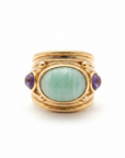 GAS BIJOUX - BAGUE SIMONE DORÉE À L'OR FIN - AVENTURINE ET AMETHYSTE - taille L