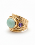 GAS BIJOUX - BAGUE SIMONE DORÉE À L'OR FIN - AVENTURINE ET AMETHYSTE - taille L