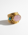 GAS BIJOUX - BAGUE SIMONE DORÉE À L'OR FIN - QUARTZ ROSE ET AVENTURINE - TAILLE M