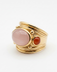 GAS BIJOUX - BAGUE SIMONE DOREE à l'or fin - QUARTZ ROSE ET CORNALINE - TAILLE M