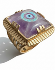 GAS BIJOUX - BAGUE ARTY CHEVALIERE DOREE - AMETHYSTE ET OEIL DE NAZAR - TAILLE L
