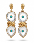 GAS BIJOUX - BOUCLES D'OREILLES SIRENA DORÉES - CRISTAL BLANC ET TURQUOISE