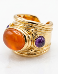 GAS BIJOUX - BAGUE SIMONE DORÉE - CORNALINE ET AMETHYSTE - TAILLE M